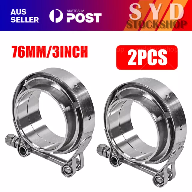 2PC 3" inch 76mm V-Band Vband Clamp Stainless Steel Flange exhaust pipe tailpipe