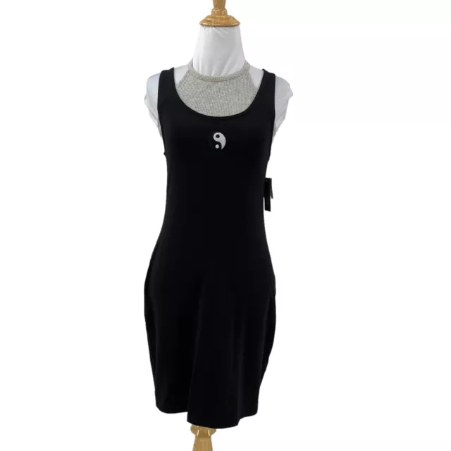 BP Layered Tank Dress Womens XS Extra Small Yin Yang Embossed Ribbed Halter Top