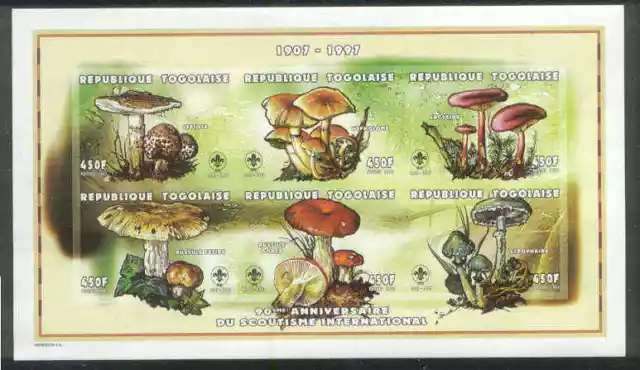 TOGO 1997 BOY SCOUTS 90th Ann MUSHROOMS Fungi IMPERF MS