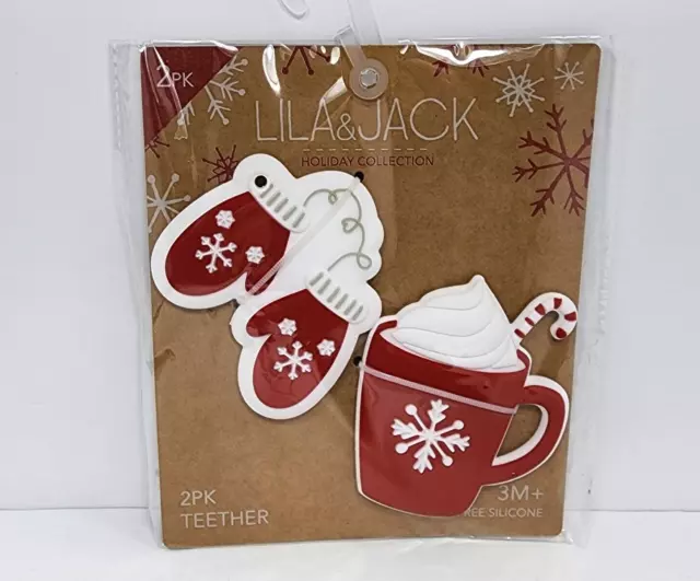 Lila & Jack Holiday Collection 2 Pk Teether Red Mittens / Hot Cocoa BPA Free NEW