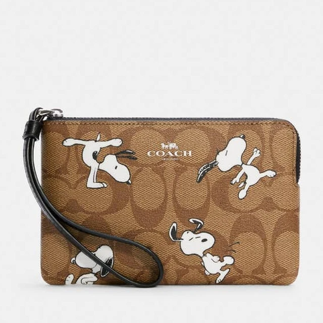 Limited Ed. CoachXPeanuts Zip Wristlet In SignatureCanvas W/ Snoopy Print NWT