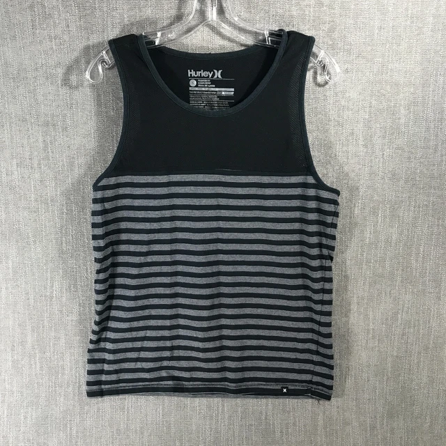 Hurley Sleeveless Shirt Men's S Black Grey Striped Tank Top
