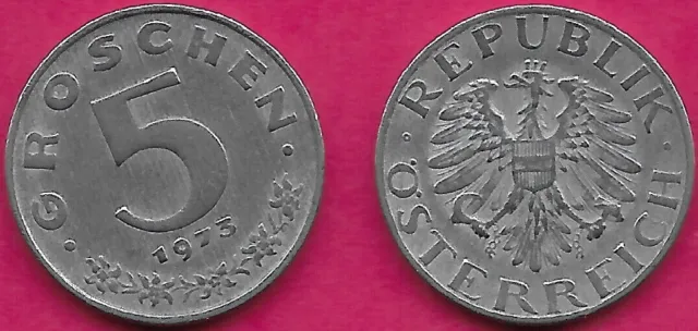Austria 5 Groschen 1973 Vf Imperial Eagle With Austrian Shield On Breast,Ho
