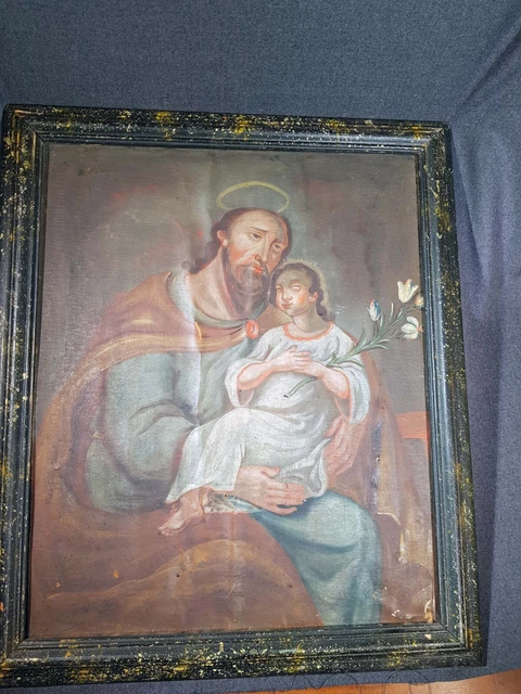 Barock - Ölgemälde, Josef mit dem Jesuskind, in Originalrahmen, 18. Jahrhundert