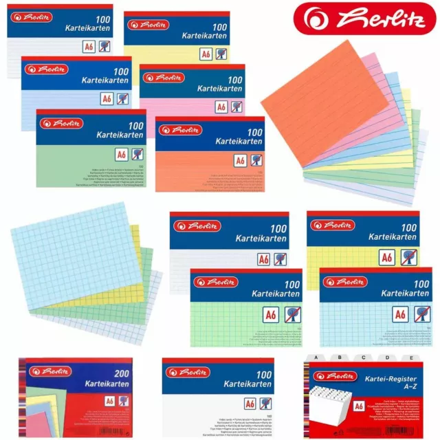 Herlitz Karteikarte A6 liniert/kariert/blanko Lernkarteikarten Register A6 A-Z