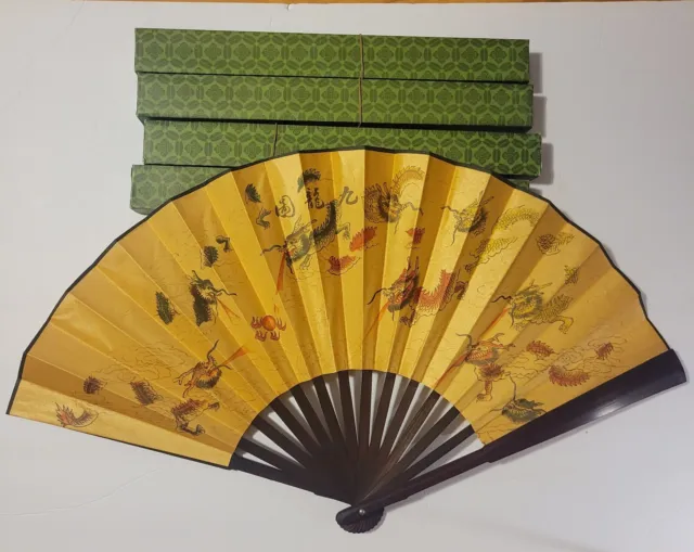 Lot Of 4 Gorgeous Chinese Yellow Thick Paper Fans