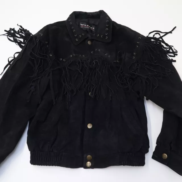 Vintage Wilson Leather Insulated Biker Motorcycle Jacket Fringe Black XL