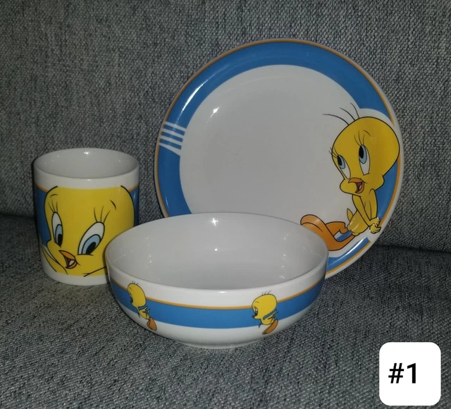 Warner Bros. Looney Tunes Tweety Ceramic Plate Set Setting Cup Bowl Gibson 1998