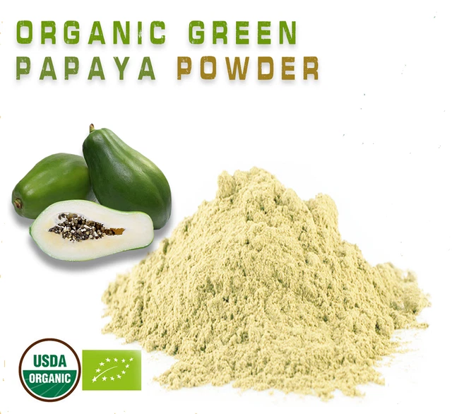 Polvere di papaya verde biologica (Carica papaya).