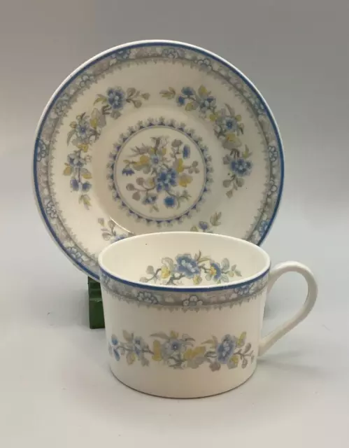 Coalport Pearl Teacup Cup and Saucer Set Blue Flowers England