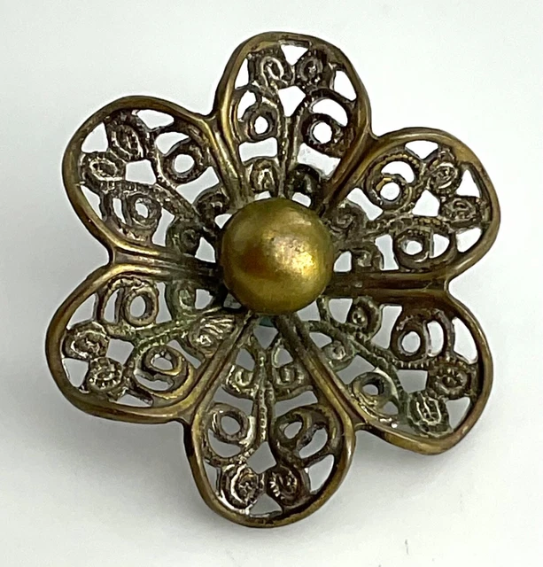 Antique Filigree Pierced Metal Flower Shape Medium Old Button