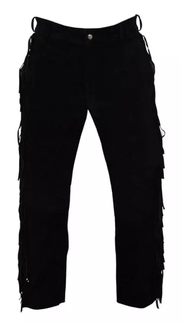 Motorcycle Genuine Suede Lambskin Black Fringes Soft Men Pant 100%Leather Party