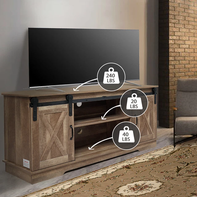 WOODEN TV STAND Media Console Storage w/Sliding Barn Door for