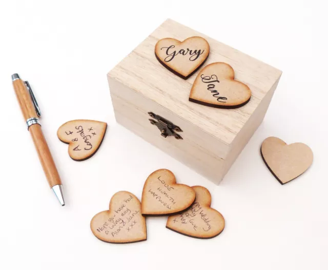 Small Personalised Wooden Wedding Alternative Guestbook Box Hearts Names Memory