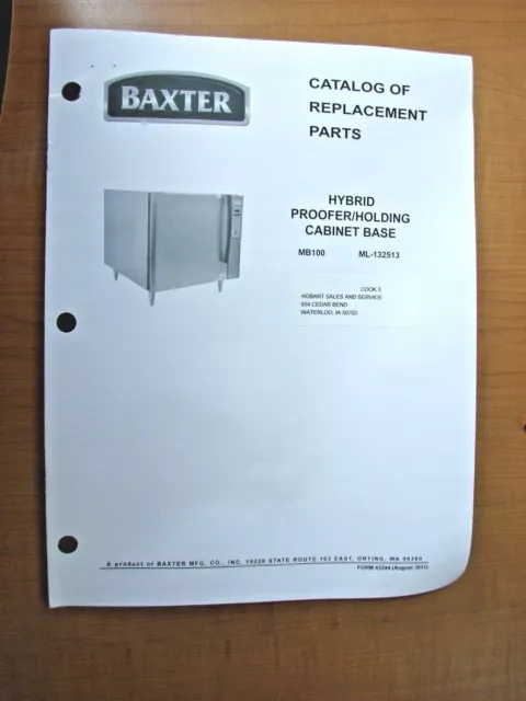 Baxter Hybrid Proofer/Holding Cabinet Base MB100 Catalog Of Replacement Parts