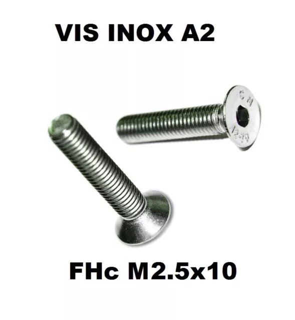 Vis FHC M2.5 x 10 INOX A2 BTR 6 pans creux tête fraisée DIN 7991 (Quantité = 20)