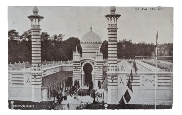 Malaya Pavilion Postcard, Sent in 1924, British Empire Exhibition, London