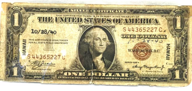 1935 A $1 One Dollar Hawaii Emergency Issue Silver Certificate Note