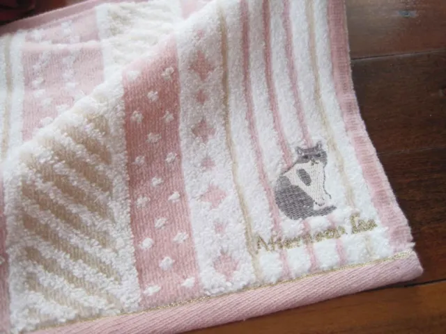 Cute Grey Cat Embroidery Pink Yellow 100% Cotton Soft Hand Face Towel New