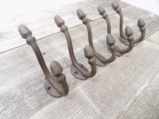 5 Coat Hooks Hall Tree Rustic Backpack Hook Storage Cast Iron Entryway Farmhouse