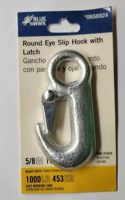 Blue Hawk 5/8" Zinc-Plated Round Eye Slip Hook with Latch 1000lb Working Load