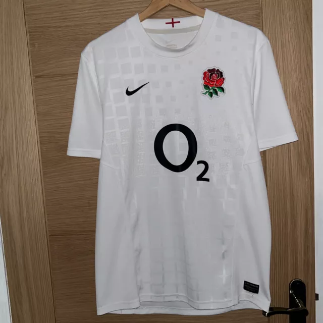 Nike England Rugby Union Home Jersey White Black 2011 2012 Shirt Size Large L