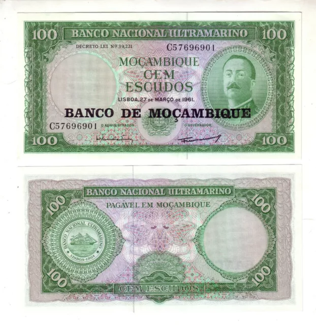 Banknote - 1976 (1961) Mozambique, 100 Escudos, P117 UNC, de Omelas(F) Bank Seal