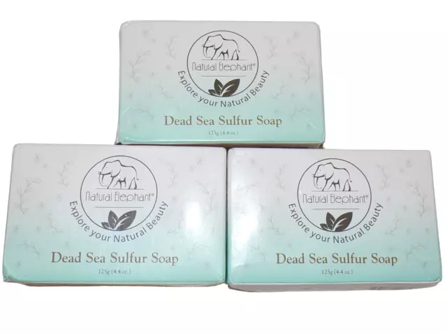 Natural Elephant Dead Sea Sulfur Soap 4.4 Oz 3 Pack (3 Soap Bars)