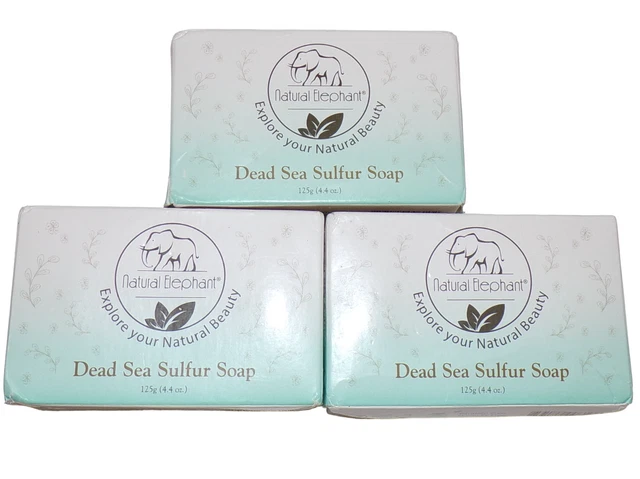 Natural Elephant Dead Sea Sulfur Soap 4.4 Oz 3 Pack (3 Soap Bars)