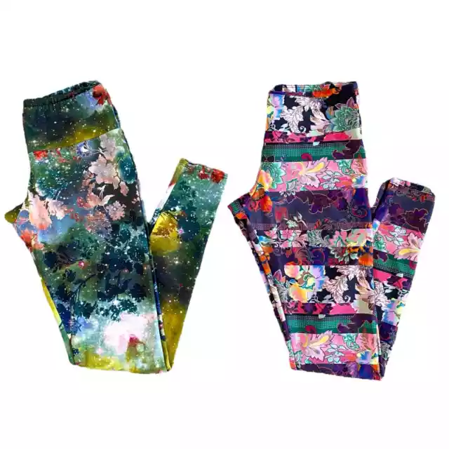 Onzie Bundle Lot 2 Pairs of Leggings Floral + Galaxy Print Size S/M