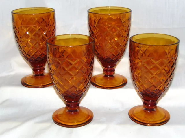 4 Anchor Hocking WATERFORD/WAFFLE AMBER *5 5/8" GOBLETS* HARD TO FIND*