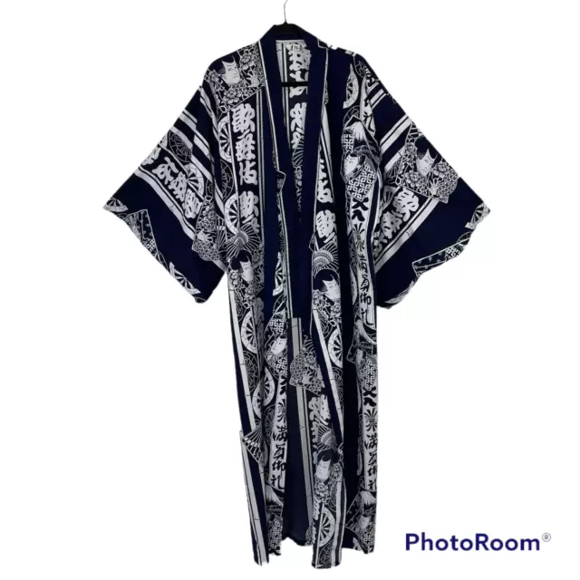 Juguemm Kimono Robe Made in Japan Asian Blue White 100% Cotton