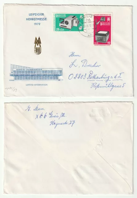 96347 - Mi.Nr. 1782-1783 - FDC - Greiz 29.8.1972 nach Rothenburg o.d.T