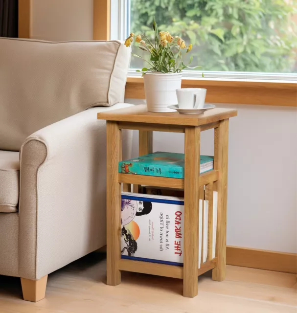 Small Oak Magazine Rack Side Table | Wooden Coffee/Lamp/End/ Storage Stand