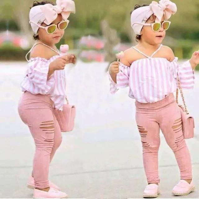 Kids Baby Girls Striped Tops Trouser Pants Outfits Summer Toddler Clothes Set