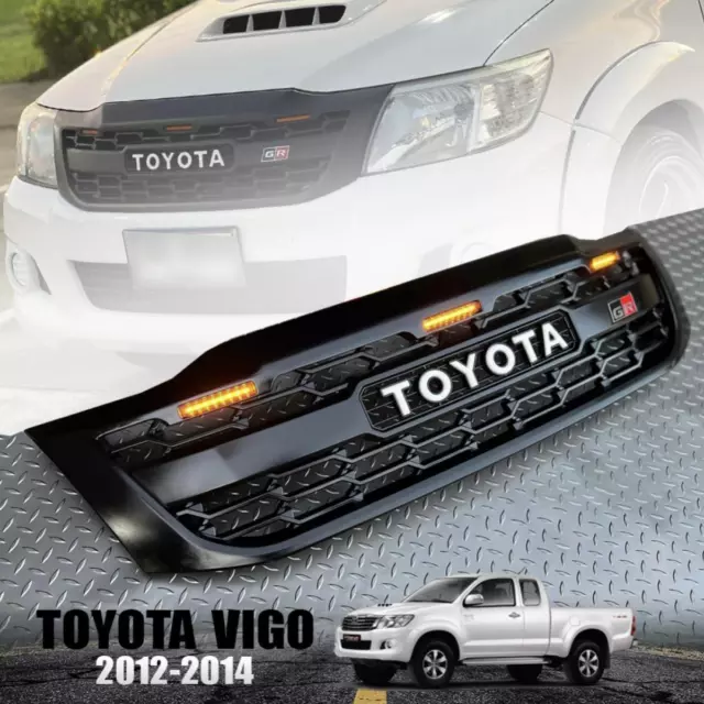 Front Grille Matte Black Amber LED White Logo For Toyota Hilux Facelift 2012-14