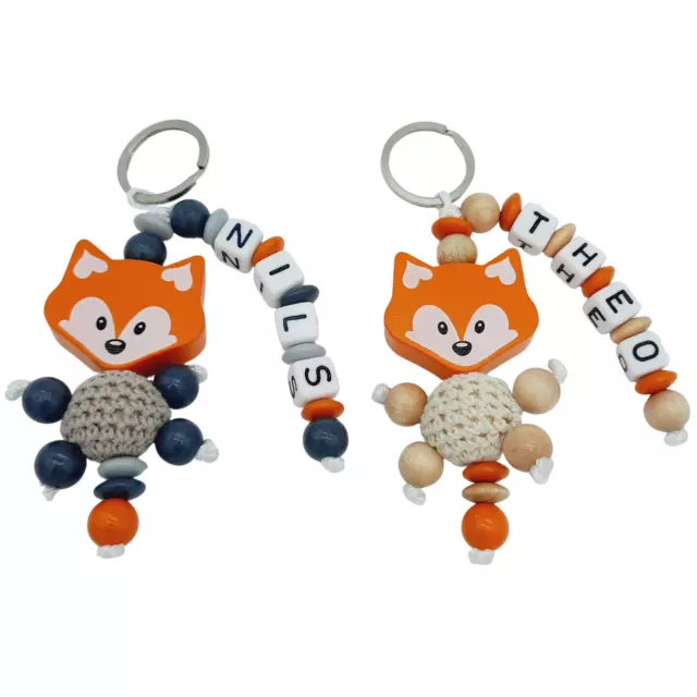Personalisierter Schlüsselanhänger mit Name 3D Fuchs orange Mädchen Junge Kinder