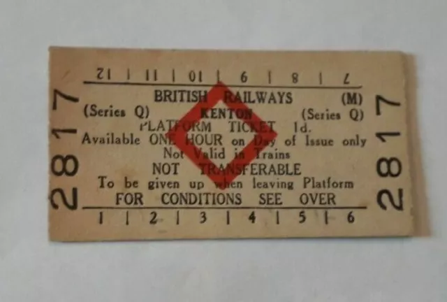 British Railways/BTC Platform Ticket Kenton 1954