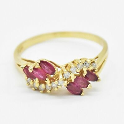 Round & Marquise Ruby & Diamond 14K Yellow Gold Over Engagement Ring For women's