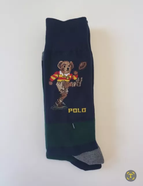 Polo Ralph Lauren Men's RUGBY Bear Dress Sock,Navy, 2 Pairs, One Size