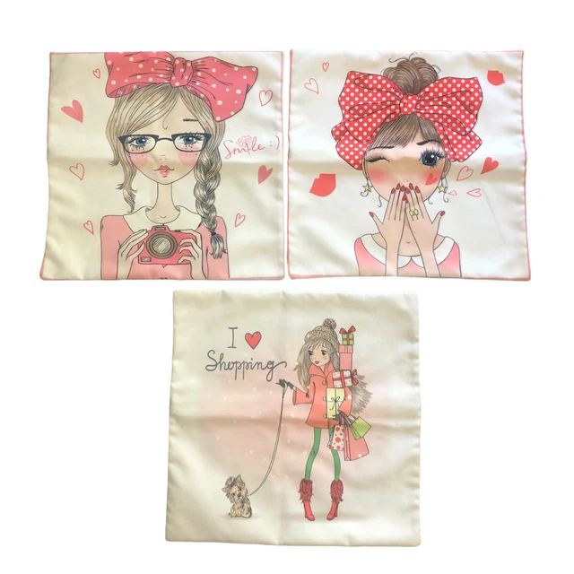 Hand Drawn Cute Beautiful Girl Throw Pillow Cases Cushion Covers Decor 16 "x 16"