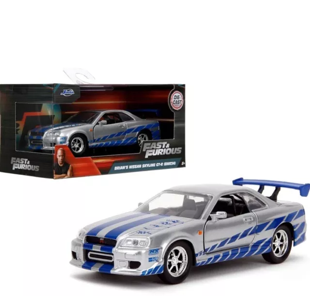 Jada 97184 Brians Nissan Skyline GT-R (BNR 34) Silver Fast & Furious 1:32 Scale