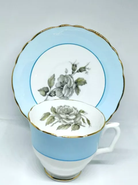 Vintage Crown Staffordshire- Fine Bone China- Gray Blossoms -Tea Cup & Saucer