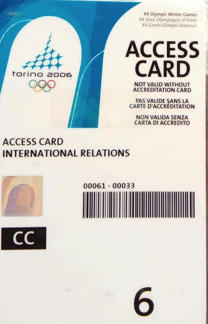 Access Pass Torino Winter Games 2006 International Relations  Torino 2006 Mint