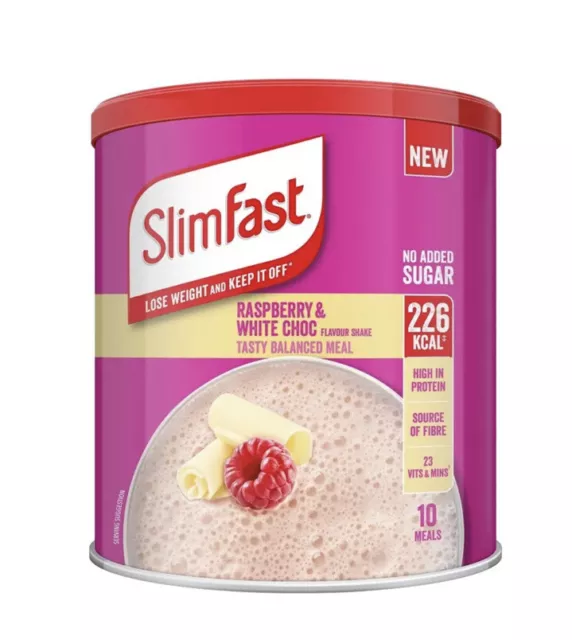 2 SlimFast Pulver Shake Mahlzeit Ersatz Gewichtsverlust Diät weiß Schock Himbeere 2