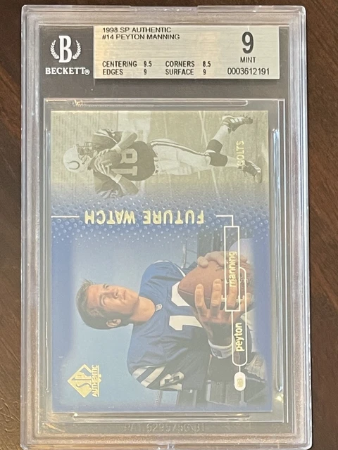 1998 SP Authentic Peyton Manning #14 RC /2000 BGS 9 w/ 9.5 (Top Sports Cards) 1998 SP Authentic Peyton Manning #14 RC /2000 BGS 9 w/ 9.5 (Top Sports Cards)