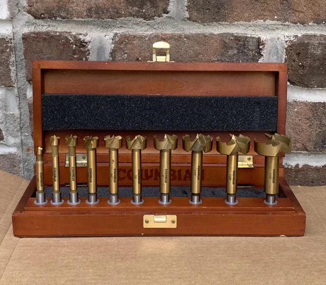 COLUMBIAN 10PC FORSTNER Wood Bore DRILL BIT SET WITH WOODEN CASE