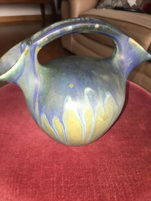 METENIER (?) vase boule a 2 ouvertures grés flamé art déco signature Visible 6
