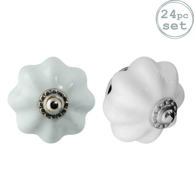 24x Blanc Bloc 4.5cm Floral Céramique Boutons de Tiroir Poignées de Porte