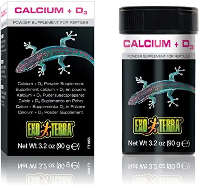 Exo Terra Calcium + D3 Powder Supplement for Reptiles and Amphibians, 3.2 Oz.,